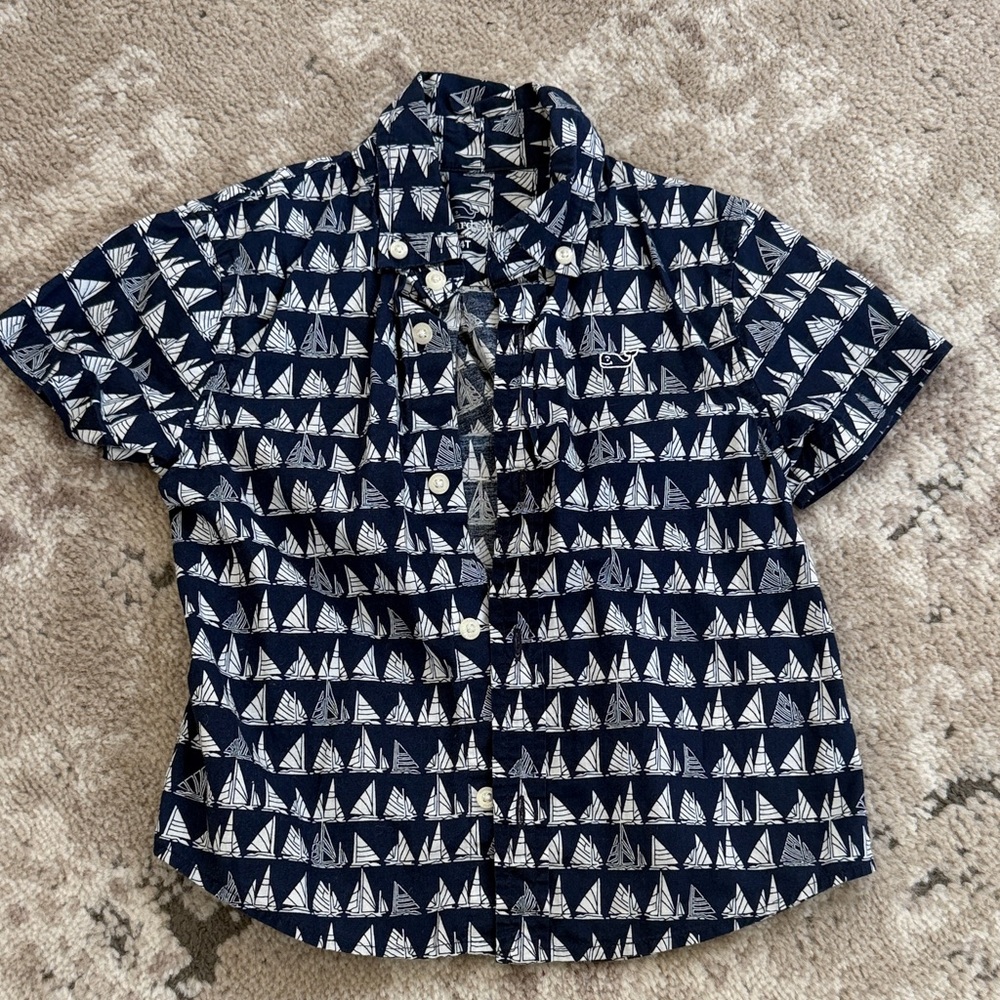 Vineyard Vines Navy Blue Sailboat Print Kids Shirt